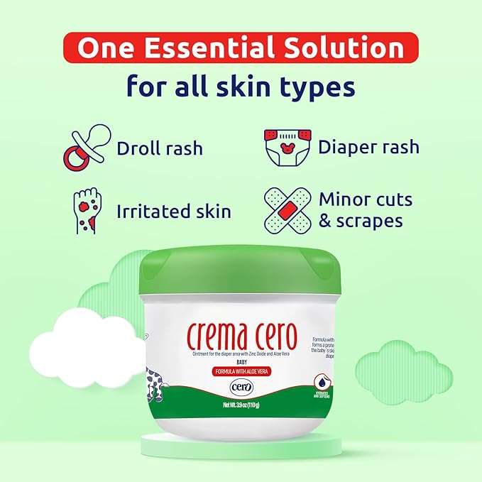 Crema Cero Diaper Rash Cream for Baby With Zinc Oxide and Aloe Vera – High-Strength Diaper Cream for Quick Relief and Protection – Hydrating and Soothing Baby Balm – Aloe Vera 3.9 oz