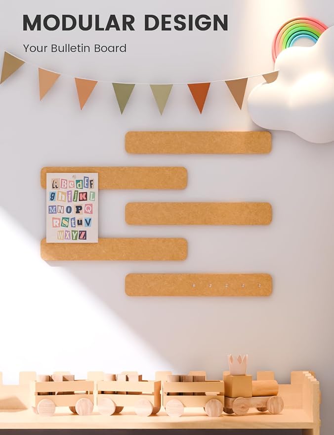 Fluxynara 13" x 2" Felt Wall Panels, Sunset Yellow | 5-Pack Cork Board Alternative with 35 Push Pins, Adhesive Mounting for Bedroom Door or Home Office