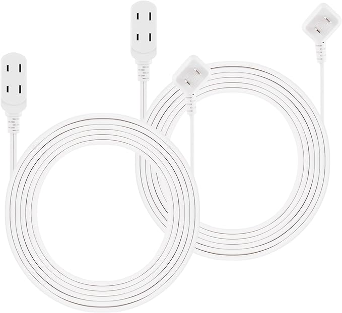 Philips 2-Pack Indoor Extension Cord Power Strip 15 ft, Flat Plug with Multiple Outlets, 2 Prong, White, ETL Listed, SPS3185W/37