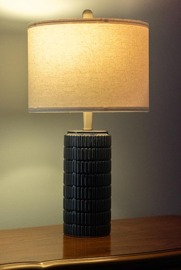 PoKat 23" Blue Table Lamps, Farmhouse Bedside Lamps for Bedroom Set of 2, Ceramic End Table Lamps for Living Room, Traditional Nightstand Desk Lamps, Medium
