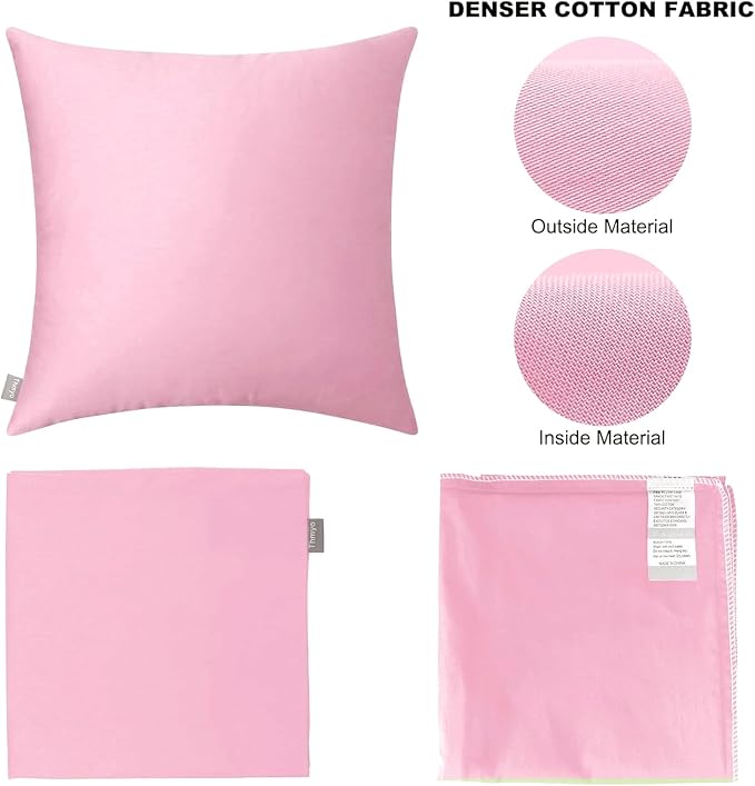 Thmyo 4-Pack 100% Cotton Comfortable Solid Decorative Throw Pillow Case Square Cushion Cover Pillowcases Sublimation Blank DIY Pillow Covers for Sofa(Only Covers,No Pillows)(16x16inch/40x40cm,Pink)