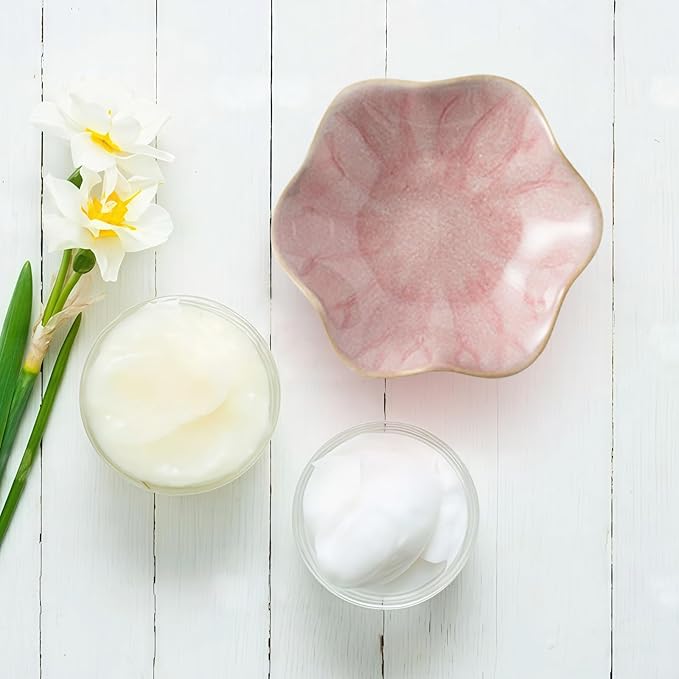 2Pcs Ceramic Jewelry Dish - Lotus Leaf Shape, for Ring Holder Necklace Small Key, Suitable for Mother Friend Sister, Gifts for Women, Cute Plate Trinket Tray, Home Decor (Pink & Green)