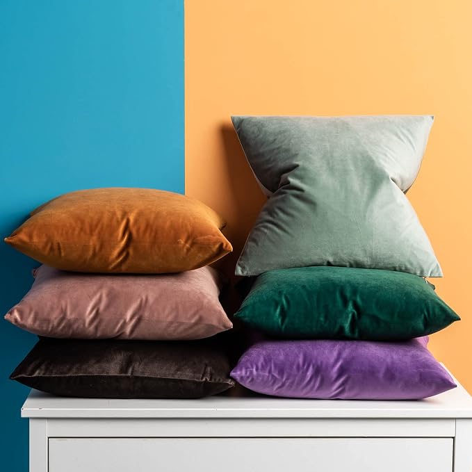 Throw Pillow Covers Set of 2 for Couch Bed Velvet Cushion Cover 14x14,Sage | Decorative Pillow Covers with Invisible Zipper for Sofa Living Room Bedroom Home Decor Modern