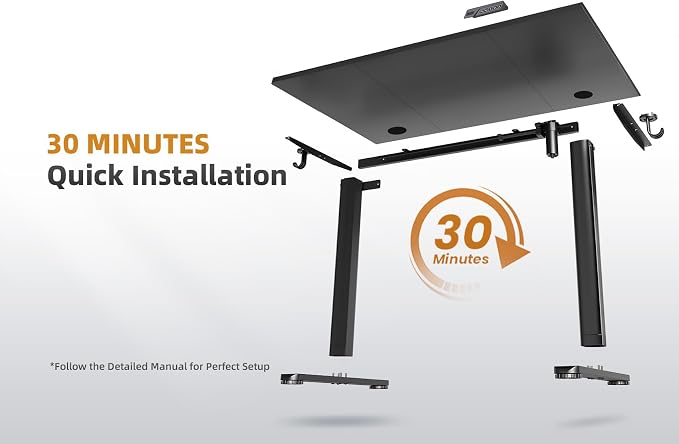 YDN 48 x 24 Inch Black Electric Standing Desk | Adjustable Height, Sit Stand, Cable Management, Ergonomic, Home Office
