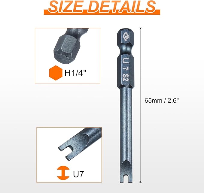HARFINGTON 5pcs U-Type Screwdriver Bit 1/4" Hex Shank U7 Magnetic Head 2.6" Length S2 Steel U-Shaped Screw Driver Bit for Repair Work Electric Screwdriver, Blue