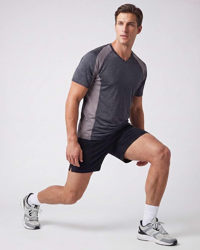 5 Pack Men's Dry Fit V Neck Gym Workout T Shirts Athletic Moisture Wicking | Cooling, Quick Dry, Breathable, Short Sleeve, Exercise, Cycling, Sports, Outdoor, Fitness, Golf, Crossfit, Hiking, Tennis