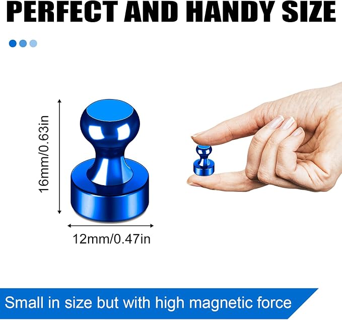 LOVIMAG Fridge Magnets 20Pcs, Magnet for Refrigerator Whiteboard, Blue | Small Strong Neodymium Metal Cute Push Pin for Classroom, Kitchen, Accessories Decorative, Office, Calendar