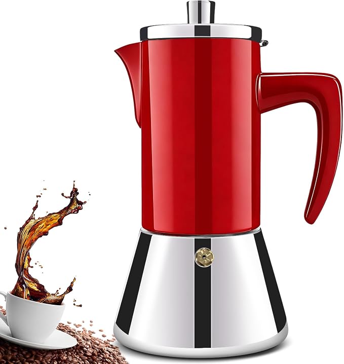 12 Cup Thickened 304 Stainless Steel Moka Pot Stovetop Espresso Maker Cafeteras Italian Percolator Espress Makers Capable Greca Mocha Coffee Machine for Induction Home and Camping 600ml 20oz