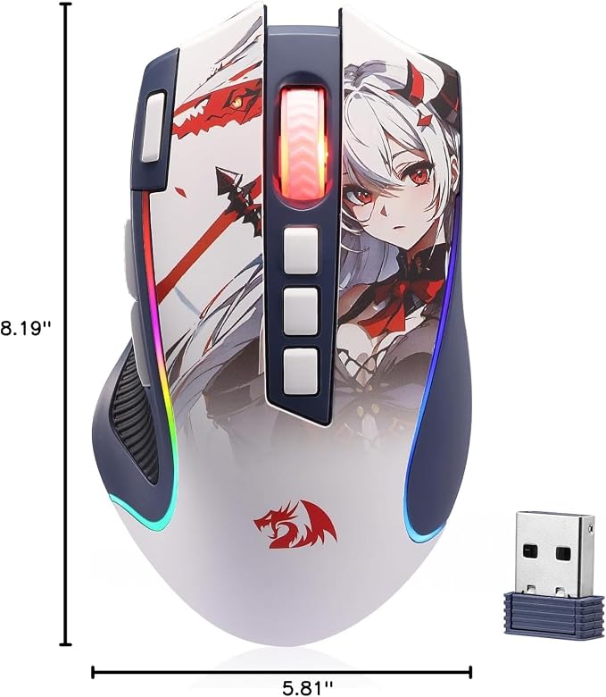 Redragon M612AK PRO Wireless Anime Gaming Mouse 8000 DPI Remapping Keys | Cable-Free 0 Delay, Rapid-Fire Clicker, Redefine Keybinding Macro, Vibing Backlight, Ergonomic Grip Body Comfort