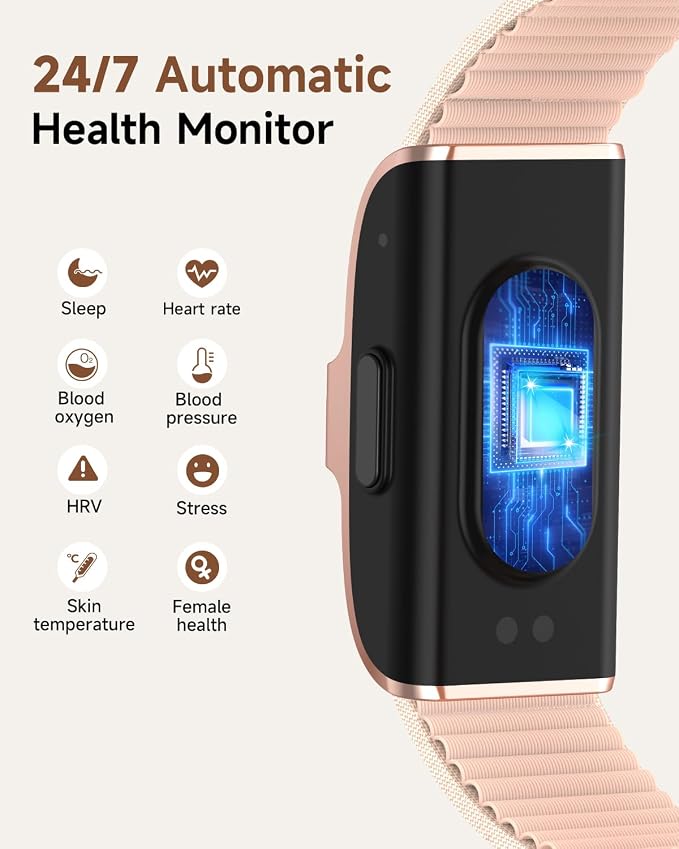 Fitness Tracker for Men Women, Health Activity Fitness Trackers with Sleep Tracker, 24/7 Heart Rate/Blood Pressure/HRV/Stress Monitor, IP68 Bracelet Watch, Free App for Android iPhone, 2 Bands