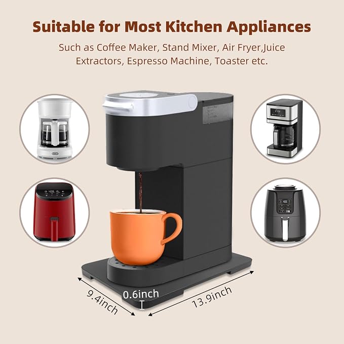 360° Rolling Tray Bamboo Appliance Slider for Kitchen Appliances | Sliding Tray for Coffee Maker Appliances Mat Easily from Under The Cabinet Black (13.9"×9.4")