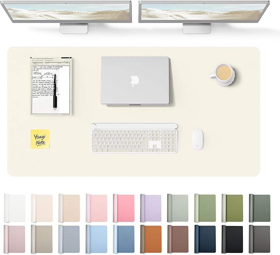YSAGi Leather Desk Protector, Office Mat, Large Mouse Mat, Non-Slip PU Leather Blotter, Laptop Desk Pad, Waterproof Writing Pad for Office and Home (Cream, 47.2" x 23.6")