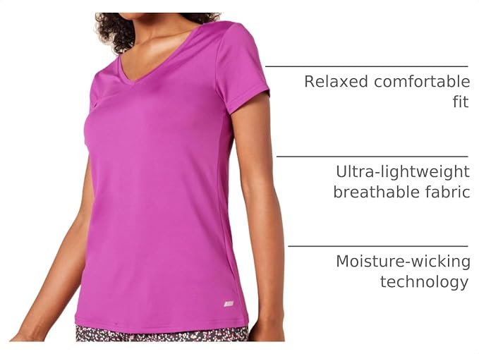 Amazon Essentials Women's Active Quick Dry Tech Stretch Short-Sleeve V-Neck T-Shirt (Available in Plus Size), Pack of 2