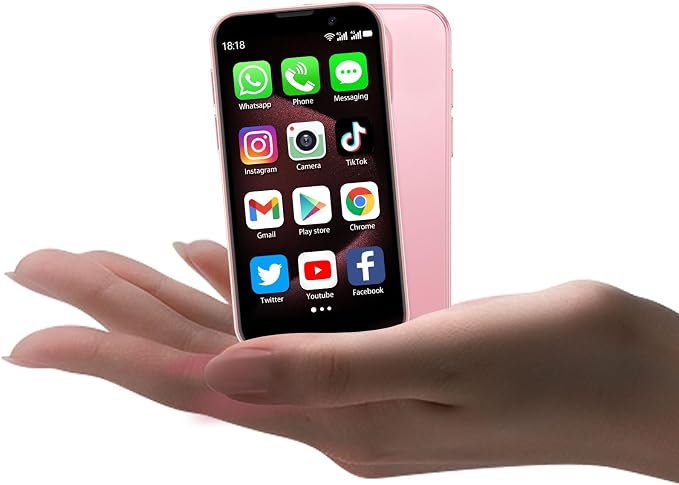Mini Phone 3.0" HD Touch Screen Mini Smartphone World's Smallest Unlocked Android Compact Mobile Phone for Kids & Students Cell Phone wih GPS Dual SIM Face ID 2GB+16GB Pink
