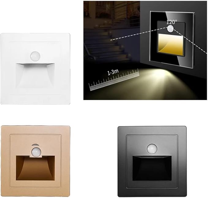 6 Pack Motion Detector Sensor LED Stair Light Infrared Human Body Induction Lamp Recessed Steps Ladder Staircase Bedroom Decoration LED Night for Kitchen, Bathroom, Stairs