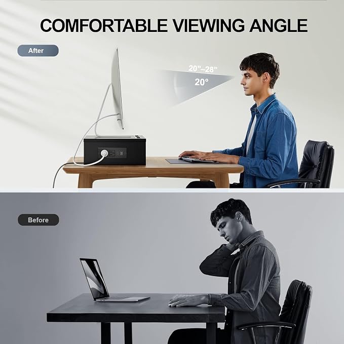 HUANUO Dual Monitor Stand -Monitor Stand with USB ports ,Adjustable Length and Angle, Dual monitor riser w/ Desktop Socket, Monitor Stand Riser for PC, Computer, Laptop (Black)