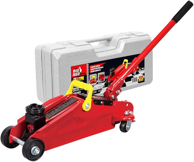 BIG RED T82012 Torin Hydraulic Trolley Service/Floor Jack with Blow Mold Carrying Storage Case, 2 Ton (4,000 lb) Capacity, Red