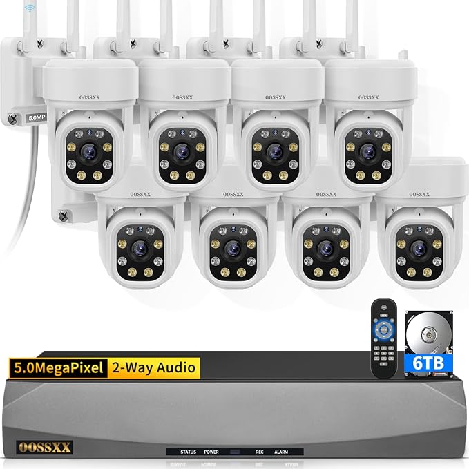 (2026 Update 90 Days Storage) 5MP PT Wireless Security Camera System with AI Human Tracking, Dual-Band 2.4G&5G WiFi, 130�� Wide Angle, 2-Way Audio, No Monthly Fee, Outdoor Home Security Kit