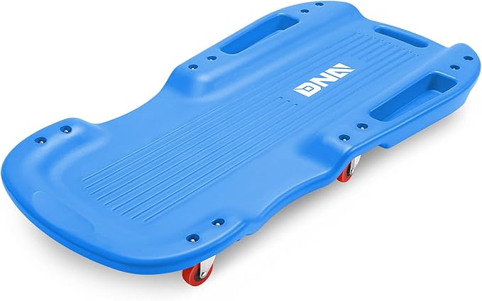 DNA Motoring 38 Inches Low Profile Plastic Rolling Garage Shop Floor Creeper with Side Pockets & 6pcs Casters, Blue, TOOLS-00391