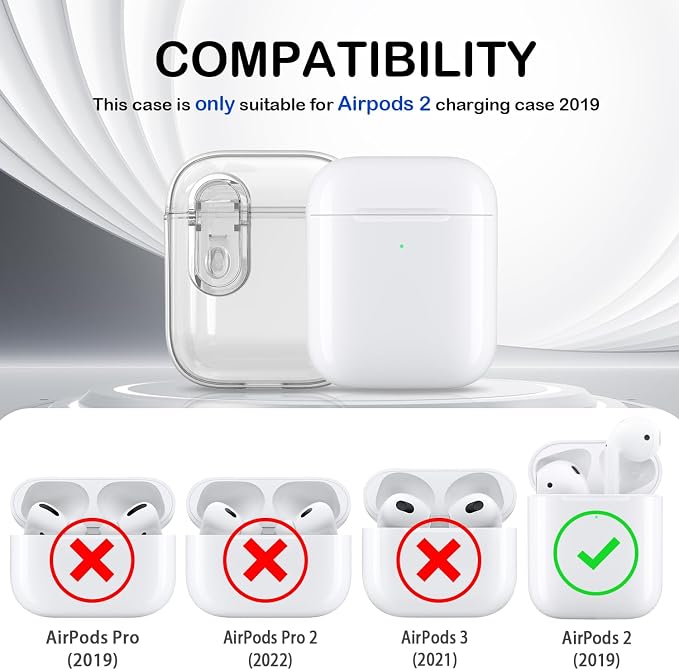 for Airpods 2nd Generation Case Cover with Secure Lock, Clear Soft TPU Transparent Military Grade Shockproof Protective Case with Cleaning Pen for Apple Airpods 2nd 2019, Clear White