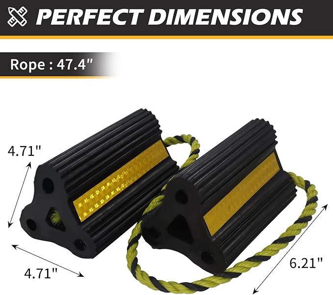 Wheel Chocks [1pair/2pack with Rope] for RV Trailer Camper Truck Car and Aircraft, Versatile Heavy Duty Rubber Wheel Chocks Block with 3 Reflective Strips, Tire Wheel Immobilizers & Chocks