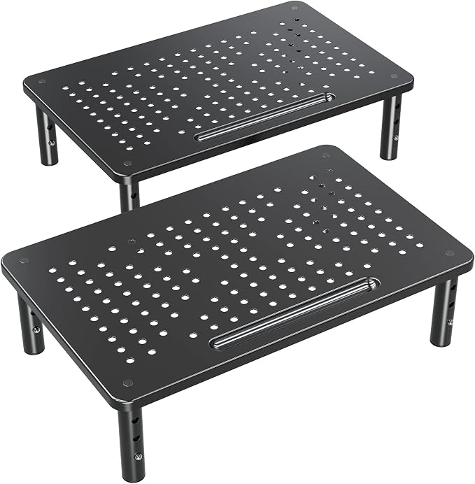 ELIVED 2 Pack Monitor Stand Riser - 3 Height Adjustable Monitor Stand | for Laptop, PC, Printer, Mesh Metal Monitor Riser for Desktop Organizer