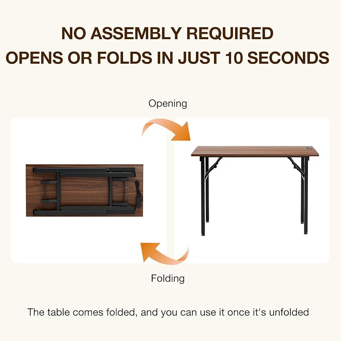 TEMI Small Computer Desk Folding Table - No Assembly, Compact 43.3" Foldable Desk with Power Outlets & USB Charging Port, Portable Small Office Desk, Ideal Mini Study Table for Narrow Spaces, Walunt