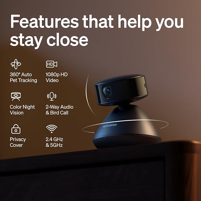 PETLIBRO Dog Camera with Phone App, 360�� Auto Tracking Pet Camera Indoor with Phone App for Home Alone Pets, Cat & Puppy Camera with 2-Way Audio, Night Vision, Indoor Camera WiFi