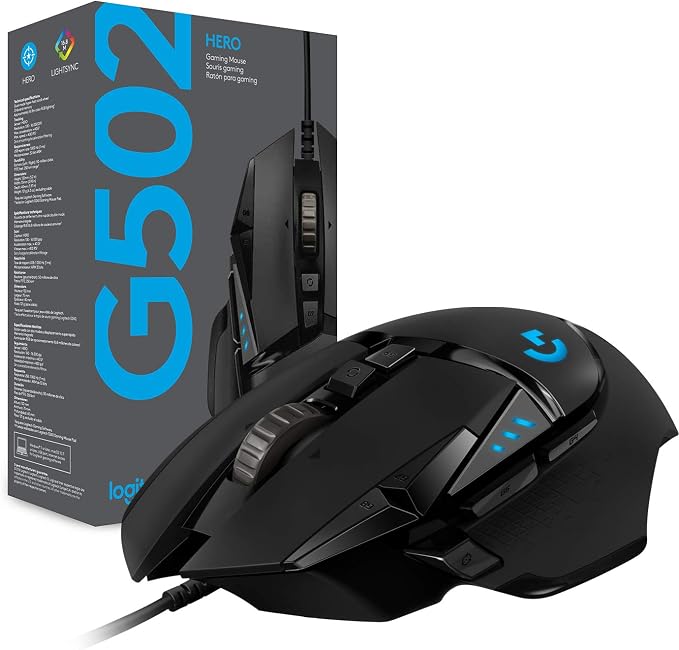 Logitech G502 Hero Wired Gaming Mouse - Black | High performance, 25,600 DPI, RGB, adjustable weights, 11 programmable buttons, on-board memory, PC/Mac