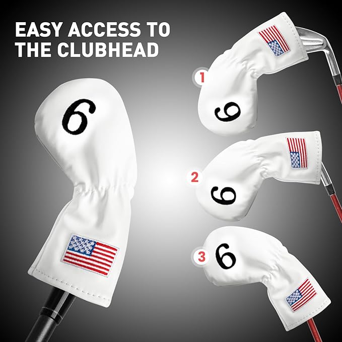 Golf Iron Covers Set US Flag Leather for Irons Value 11 Pack, Long Neck Protector Number Headcover, Universal Head Cover Fit Main Iron Clubs for Men Women Golfer