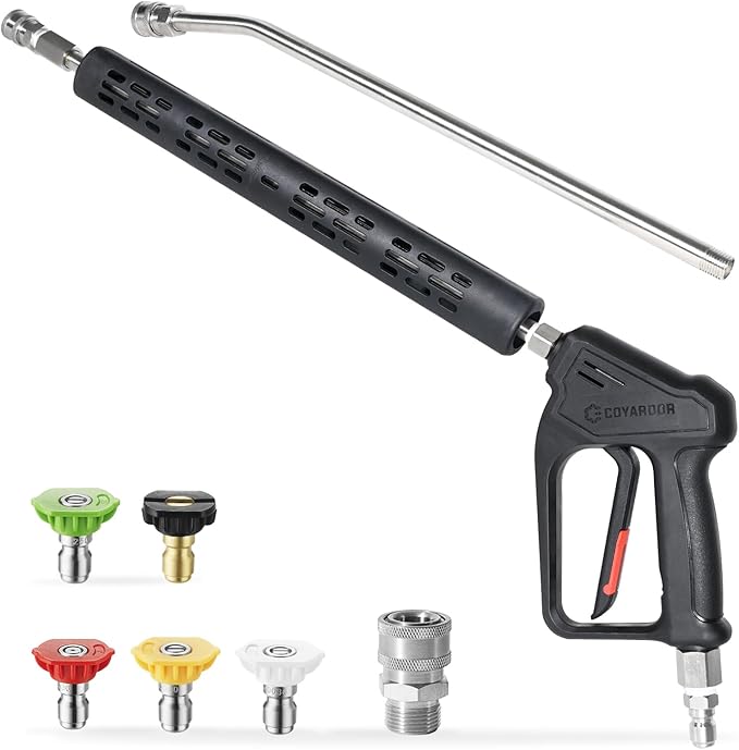 Pressure Washer Gun Wand with Swivel, Durable 304 Stainless Steel Extension Lance, 4000PSI Power Washer Handle with 3/8" Plug & M22 Inlet 1/4" Quick Connect for Foam Cannon Car Wash