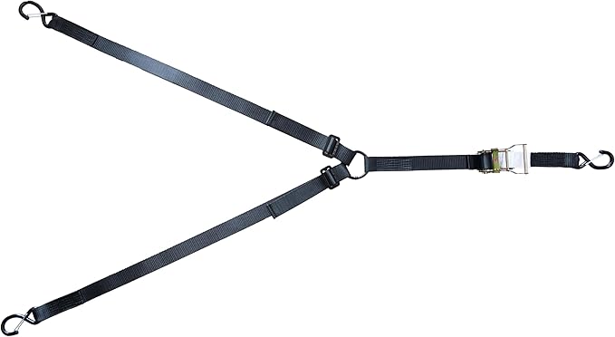 Baja Customs Spare Tire Strap, 3 Way Ratchet Y Strap, 1.5 inch Wide Adjustable, Tire Tie Down Strap for UTV or Truck Tires, Color Black,BC1108