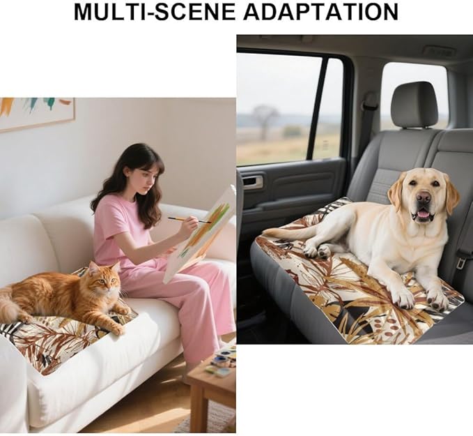 Modern Brown Tropical Leaves Dog Beds and Furniture Dog Mat for Crate Cat Crate Pad Pillow for Washable Non-Slip Accessories Dogs Beds Medium Dogs Mattress Pad Pillow Indoor Outdoor 24X18 Inch