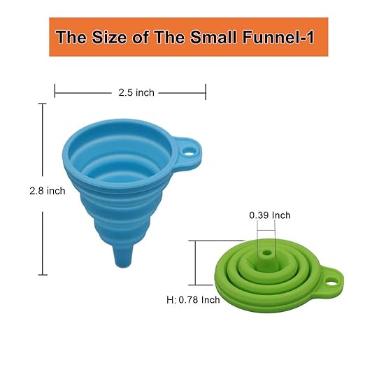 KongNai Kitchen Funnel Set, Small and Large, Kitchen Gadgets Accessories Foldable Silicone Collapsible Funnels for Filling Water Bottle Liquid Transfer Food Grade (6 Pack)