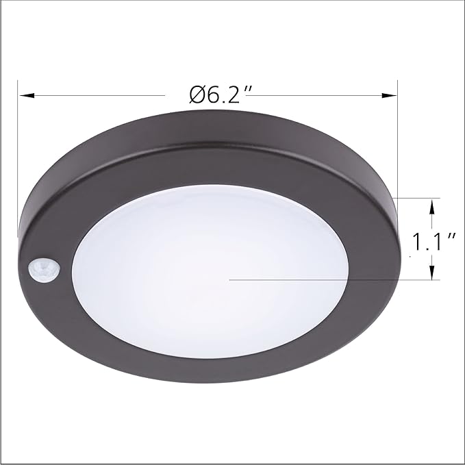 YoonLIT Flush Mount PIR Motion Sensor LED Ceiling Light, 6.2 Inch 10.5W 700 Lumen, Motion Activated Ceiling Fixture for Closet, Garage, Doorway, Stairway, Hallway, Bronze Finish 5000K 2-Pack
