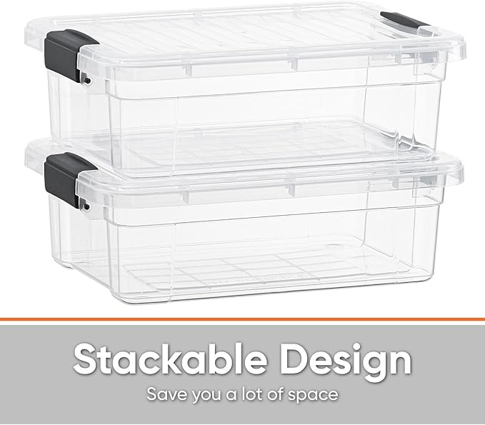 Superio 7.4 Quart Clear Plastic Storage Bin with Lid, Non-Toxic, BPA Free, Odor Free, Organizer Storage Box, Stackable Plastic Tote for Home, Garage, School, and Office