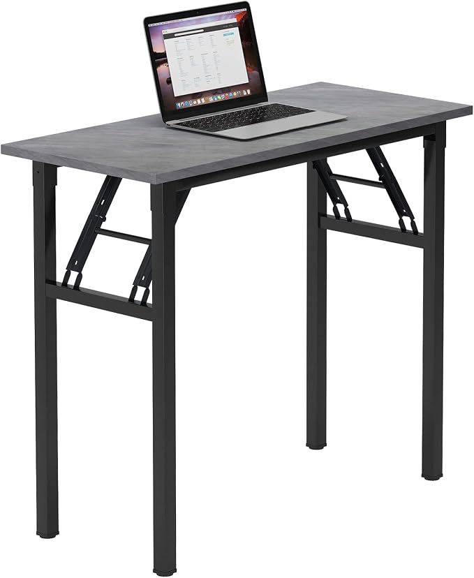 Need Small Computer Desk 31.5 Inch Folding Home Office Table Slate Ash | Black Frame Writing Gaming Work Table/Sturdy Foldable Study Table for Small Space/Dormitory, No Assembly Required