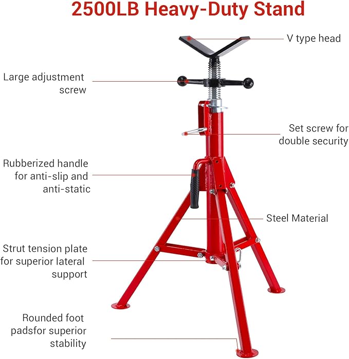 V Head Pipe Jack Stands for Welding, 28-52 Inch Adjustable Height, 1/8" to 12" Pipe Capacity, 2500 LB Heavy Duty Carbon Steel Body More Durable, Folding Portable Pipe, Steel Welding Stand