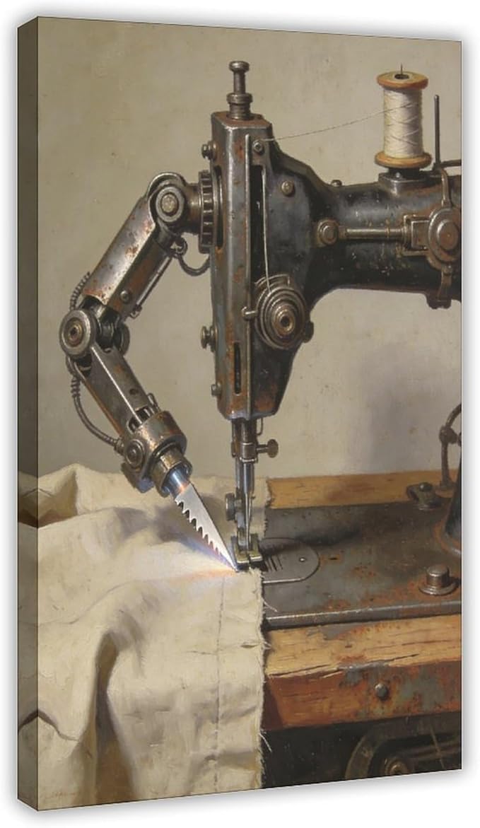 Framed Steampunk Mechanical Sewing Machine Wall Art - Retro Industrial Workshop Poster for Home Office Studio Decor 12x18inch(30x45cm)
