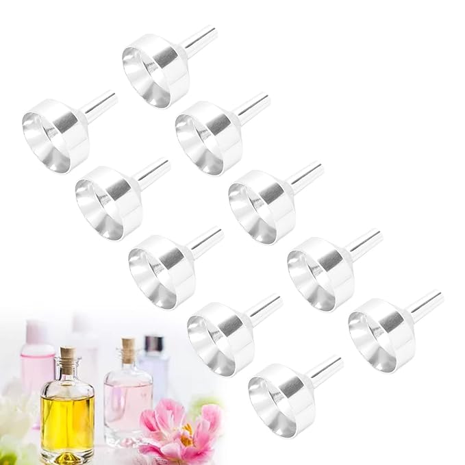 ANGGREK 10pcs Mini Aluminum Alloy Funnel Set for Filling Bottles and Transferring Cosmetics & Perfume (Silver)