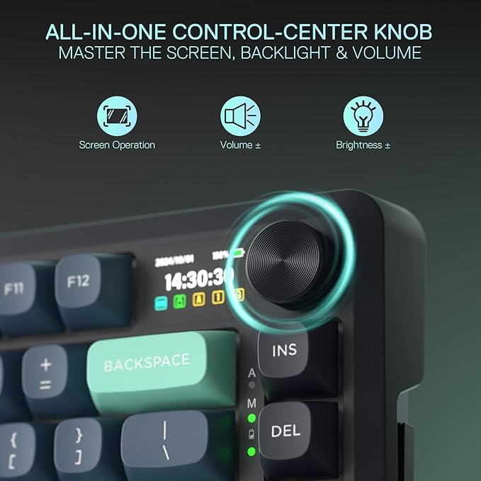 Redragon K724 PRO Wireless 81-Key Gasket Gaming Keyboard, TFT Screen & Knob | Easy-Control LED Info Display, 0-Delay Tri-Mode, Cushioned 5-Layer Noise Dampening for Creamy Thocky Sound, Compact 80% Size