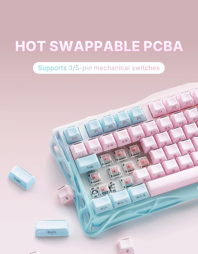 GravaStar Mercury K1 Lite 75% Wireless Mechanical Gaming Keyboard RGB | Gasket Mount, Hot Swappable Linear Switches, Creamy Sound Keyboard, 2.4GHz/USB-C/Bluetooth 5.0, for Win/Mac