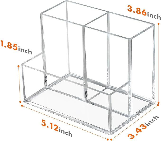Pen Holder for Desk, Clear Acrylic Pencil Holder for Desk, Marker Holder with 3 Compartments, Pencil Organizer for Home, Office, Classroom, Bathroom | Plastic Marker Holder with 3 Compartments, Pencil Organizer for Office, Makeup Brush Holder for Bathr...