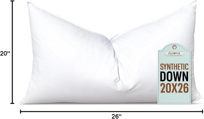 Pillowflex Synthetic Down Pillow Insert 20x26 in - Karate Chop Pillow | Large Rectangle Sham Form, Plush Polyester Cotton Blend, Cloud-Like Comfort, Clump-Resistant Fill, Smooth Elegant Finish