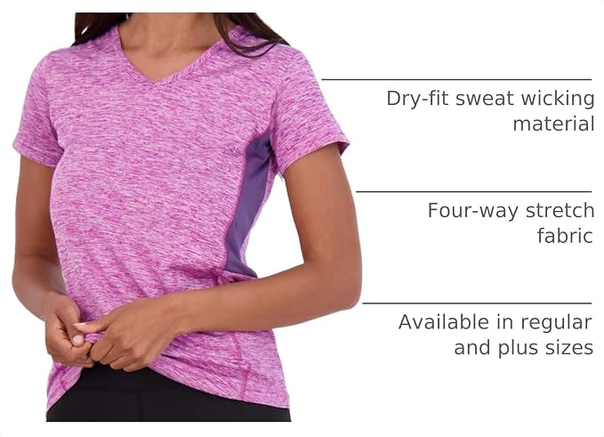 5 Pack Women's Dry Fit V Neck Workout Tops T Shirts Athletic Gym Yoga Tees | Available In Plus Size, Cooling Moisture-Wicking, Short Sleeve, Quick-Dry, Fitness, Stretch, Exercise, Running, Hiking