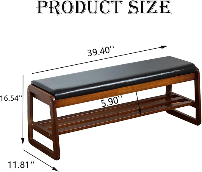 latifolia Solid Wood Bench, Entryway Shoe Bench with Cushion, Flip-Open Storage Compartment, 2-Tier Shoe Organizer(Black,39.70''L)