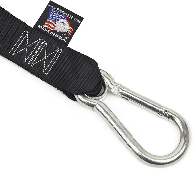 PowerTye 1.5 inch x 10ft Extra Long Ratchet Tie Down Straps, Heavy Duty with Carabiner Hooks, Soft-Tye & Bag, for Motorcycle, ATV & Cargo - 1,000 lb WLL - Made in USA - Red/Black Pair