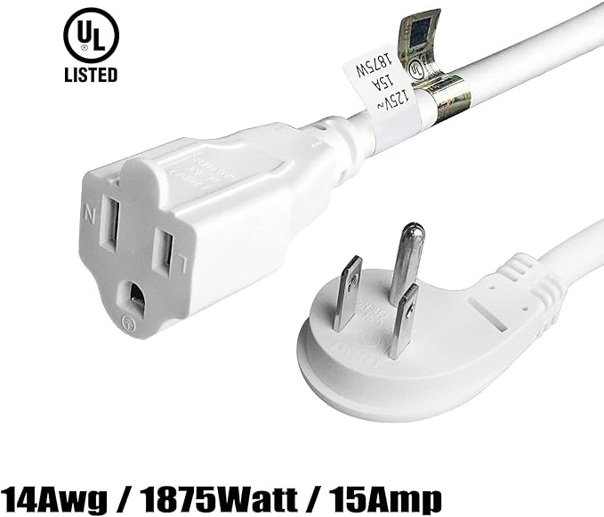 FIRMERST 1875W 15A Extension Cord 2 Feet 14/3 Flat Plug White, Pack of 2