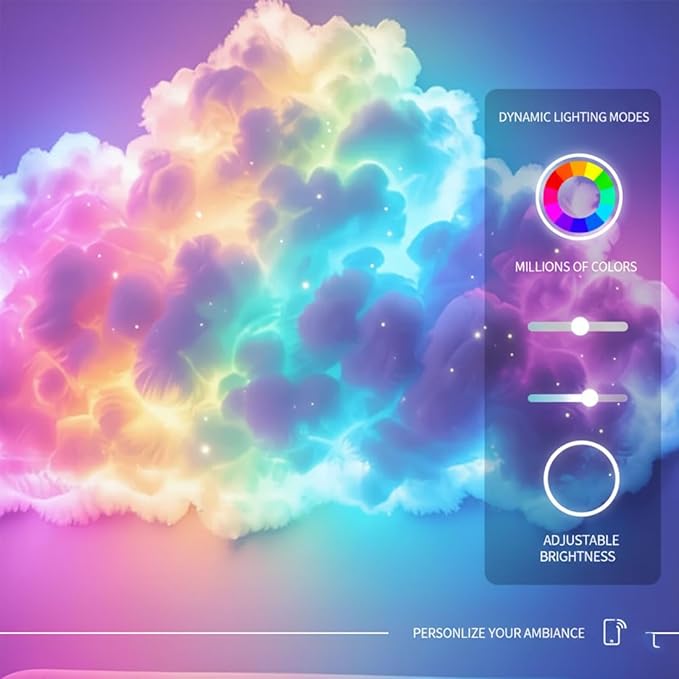 DIY USB-Powered Thundercloud LED Light Decor, 3D Cloud Ambient Light Kit, LED Cloud Lamp with Music Rhythm & Multicolor Color-Changing USB LED Strip, Cool Things for Your Room (LED400cm)