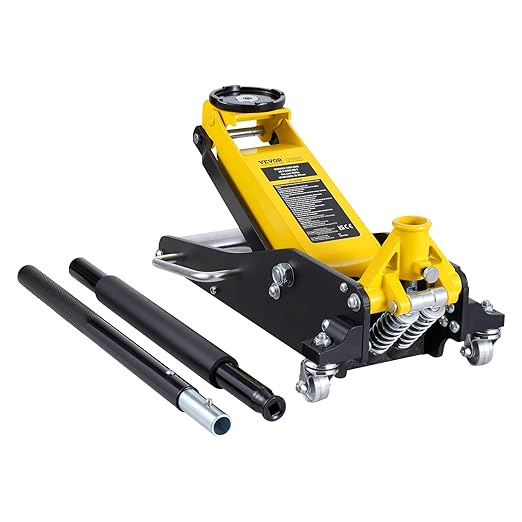 VEVOR Low Profile Floor Jack 2 Ton (4400 lbs), Heavy Duty Aluminum Hydraulic Racing Floor Jack, Hydraulic Car Jack, Dual Piston Quick Lift Pump, 3.2"-14.6" Height Lifting Range (Yellow)